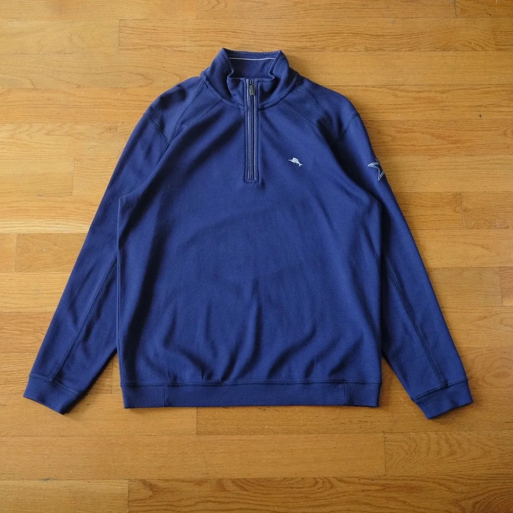 Tommy Bahama‎ Cowboys Quarter Zip Pullover Navy Blue PIma Cotton Sweatshirt M
